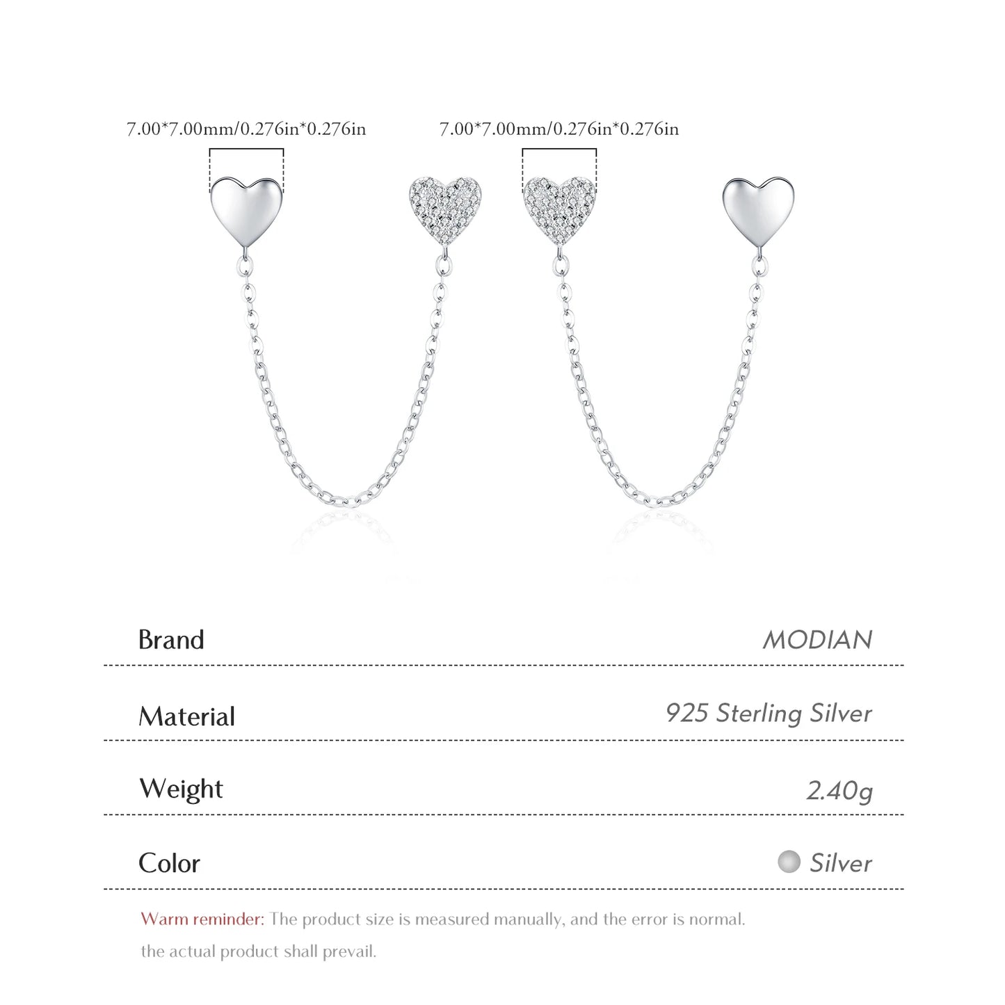 Pendientes MODIAN de plata de ley 925 con borlas y cadena larga, delicados pendientes de tuerca con forma de corazón y circonita cúbica para mujer, joyería fina apilable.