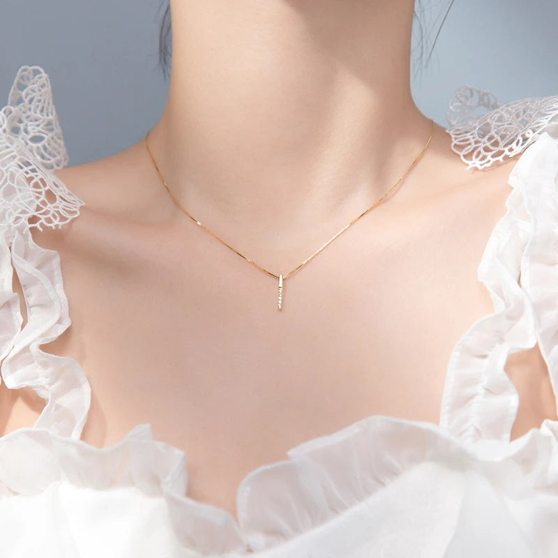 Colgante Modian de plata de ley 925 con forma de rectángulo geométrico y circonita brillante para mujer, collar ajustable, joyería fina de estilo coreano.