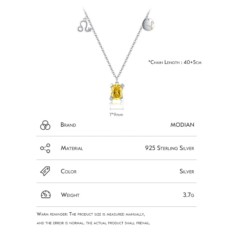Modian Fashion Constellations Yellow Zirconia Elegant Link Chain Necklace 925 Sterling Silver Leo Pendant For Women Girl Jewelry
