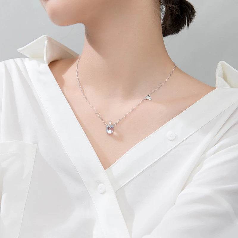 Modian 2021 Autumn Dream Unicorn Sparkling Opal Pendant Fashion Real 925 Sterling Silver Rainbow Necklace For Women Jewelry Gift