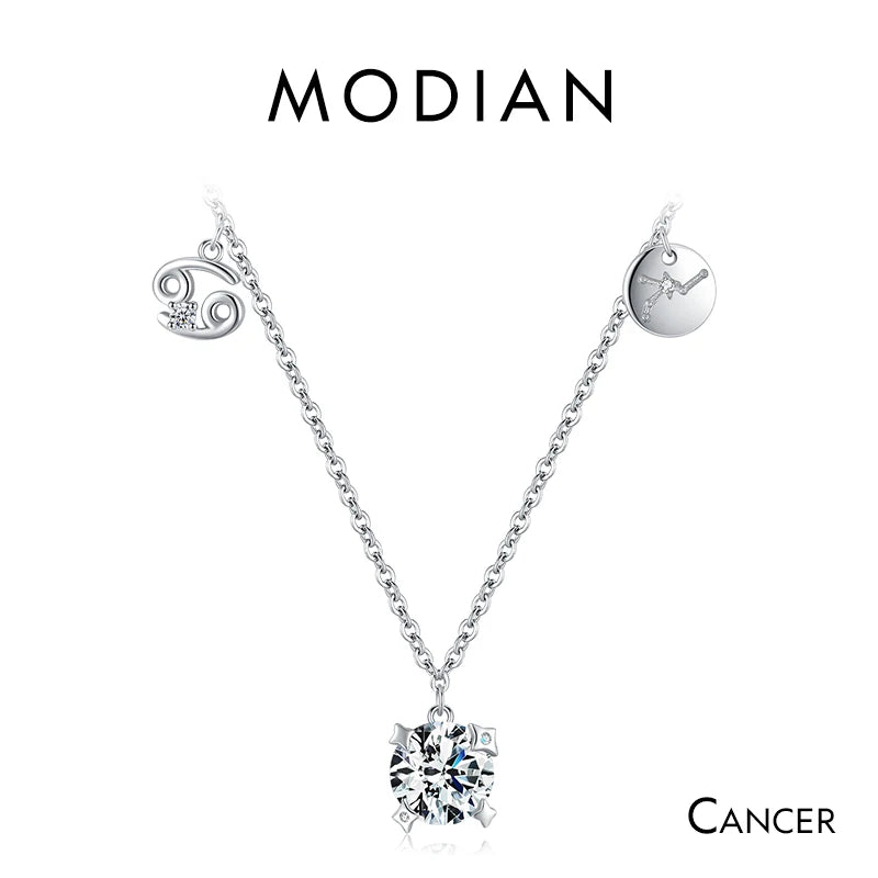 Collar con colgante Modian de plata de ley 925 con circonita arcoíris y piedra de nacimiento de Escorpio, símbolo del signo del zodiaco, para mujer, joyería fina.