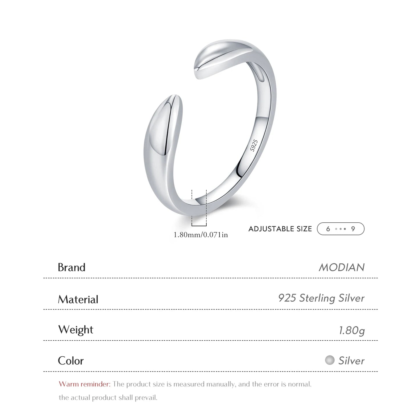 Anillos de diseño original MODIAN de plata de ley 925, anillos geométricos ajustables a la moda para mujer, joyería fina apilable.