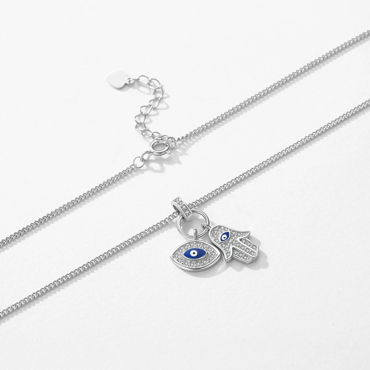 Collar con colgante de circonita transparente con ojos de la mano de Fátima de MODIAN en plata de ley 925, cadena de la suerte para mujer, joyería fina