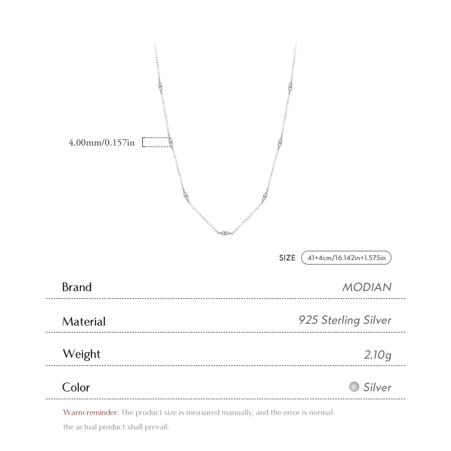 Gargantilla MODIAN de plata de ley 925 con circonitas cúbicas, chapada en oro blanco, joyería para mujer