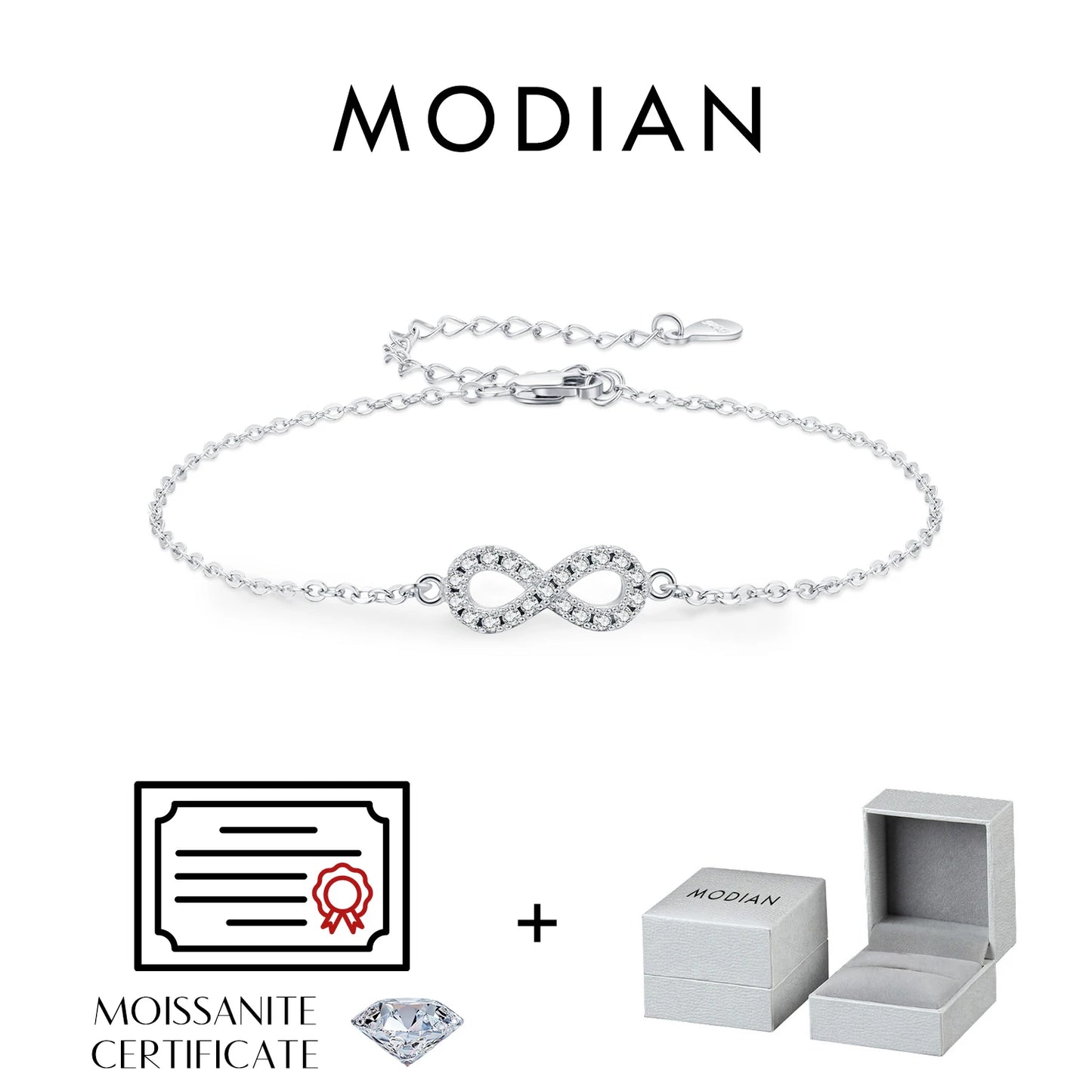 Pulsera MODIAN de moissanita color D con diamantes creados en laboratorio, plata de ley 925, romántica, exquisita, amor infinito, joyería para mujer
