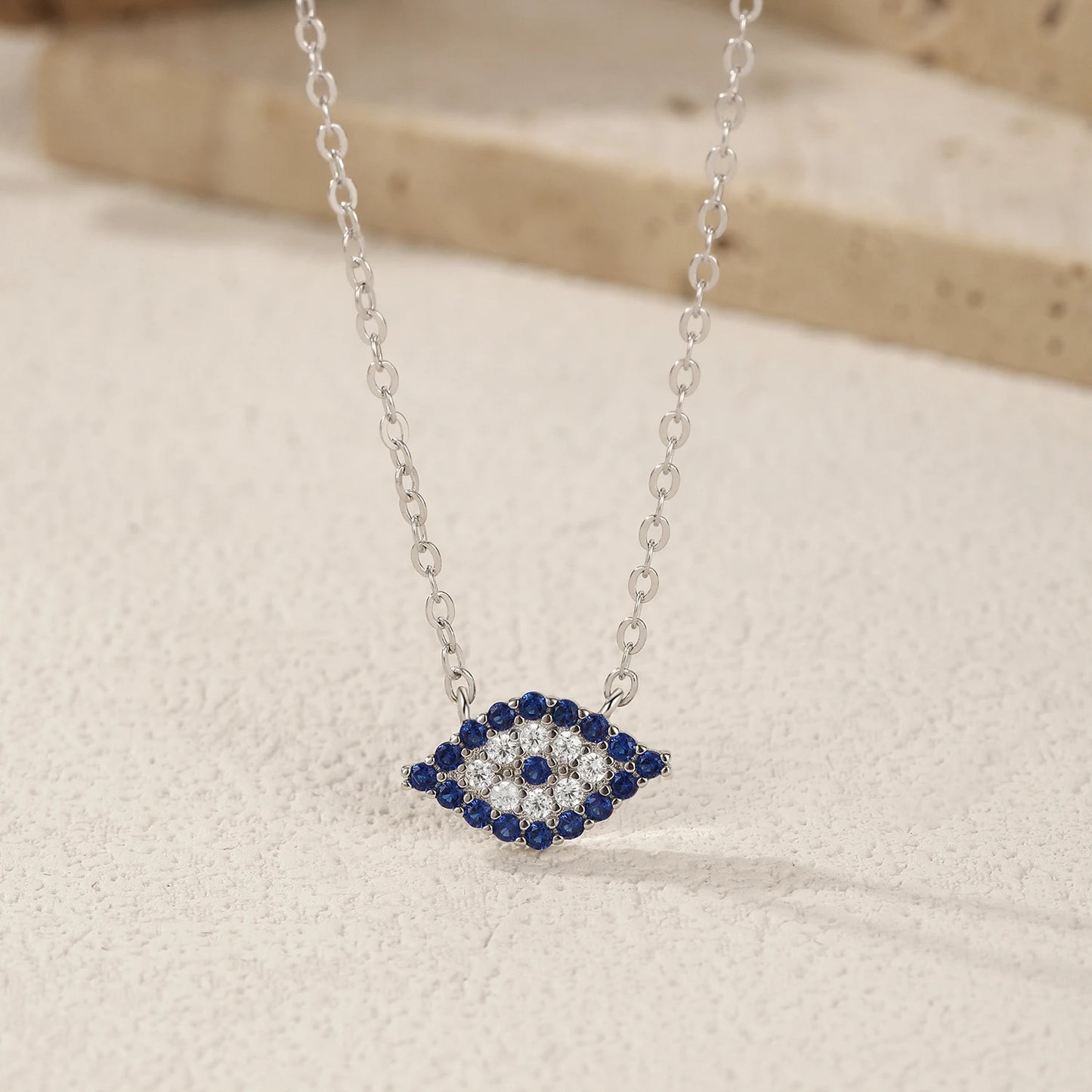 MODIAN Elegant Blue Zirconia Eyes Pendant Necklace 925 Sterling Silver Simple CZ Link Chain Necklaces For Women Fine Jewelry
