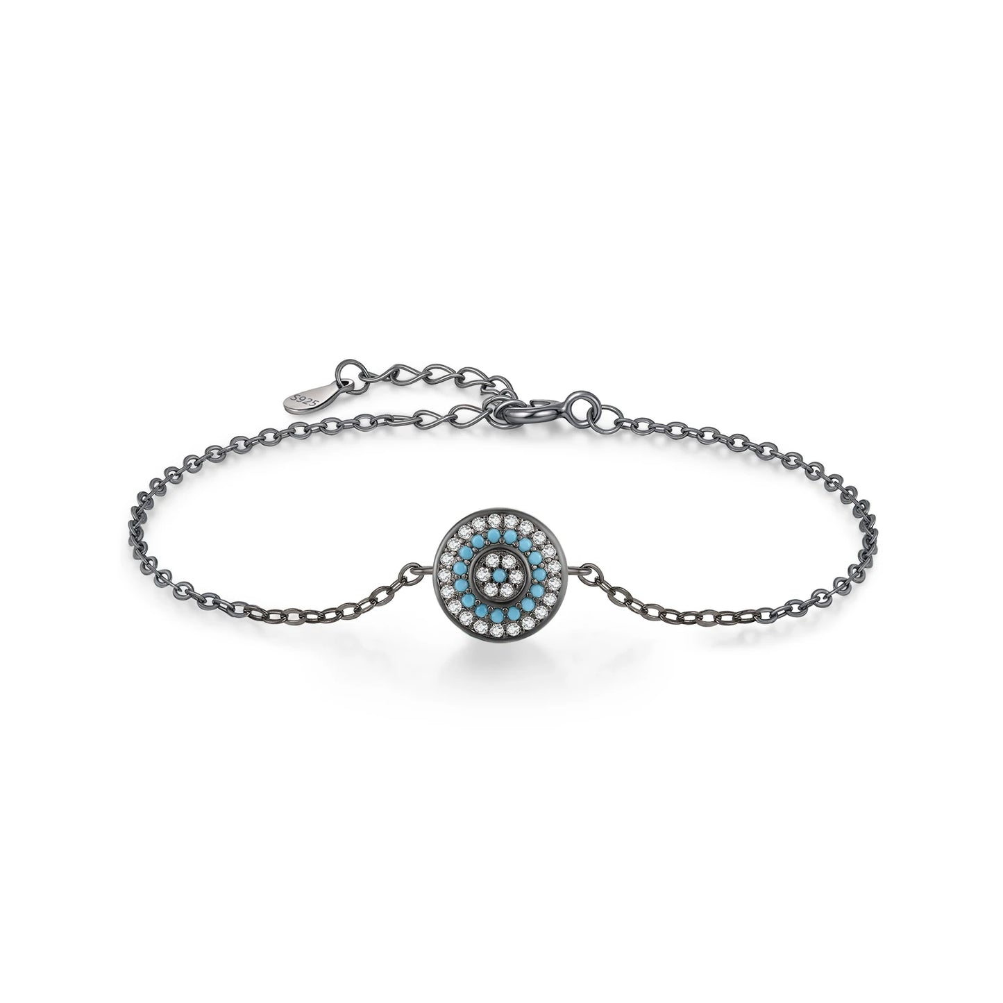 MODIAN Round Turquoise Black Golden Eyes Bracelet 925 Sterling Silver Punk Link Chain Bracelet For Women Hip Pop Fine Jewelry