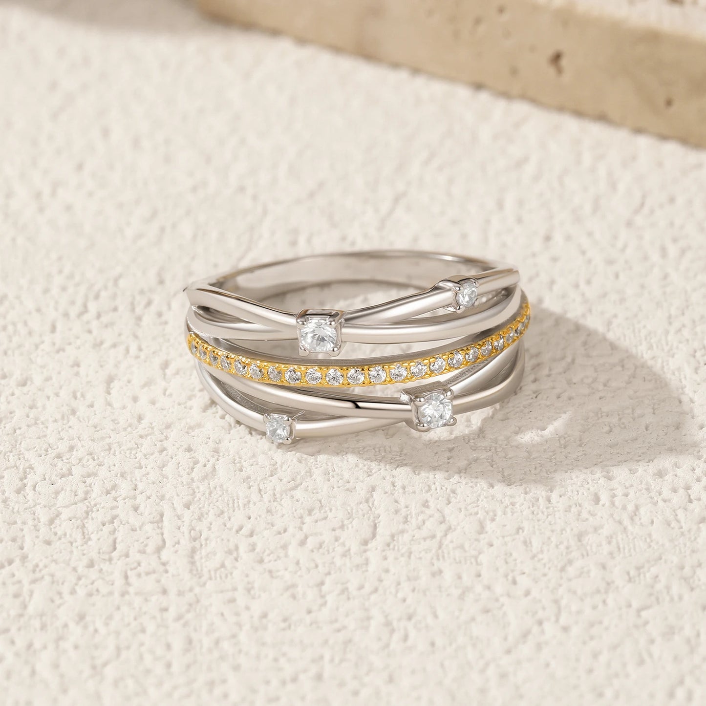 Anillo MODIAN de plata de ley 925 con circonitas cúbicas de lujo y colores contrastantes para mujer, joyería fina