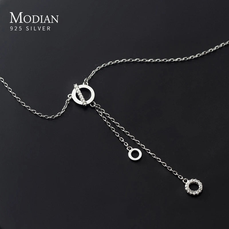 Collar con colgante de cadena de eslabones de circonita transparente redonda de plata esterlina 925 auténtica de Modian, collar de plata de moda para mujer, joyería fina.