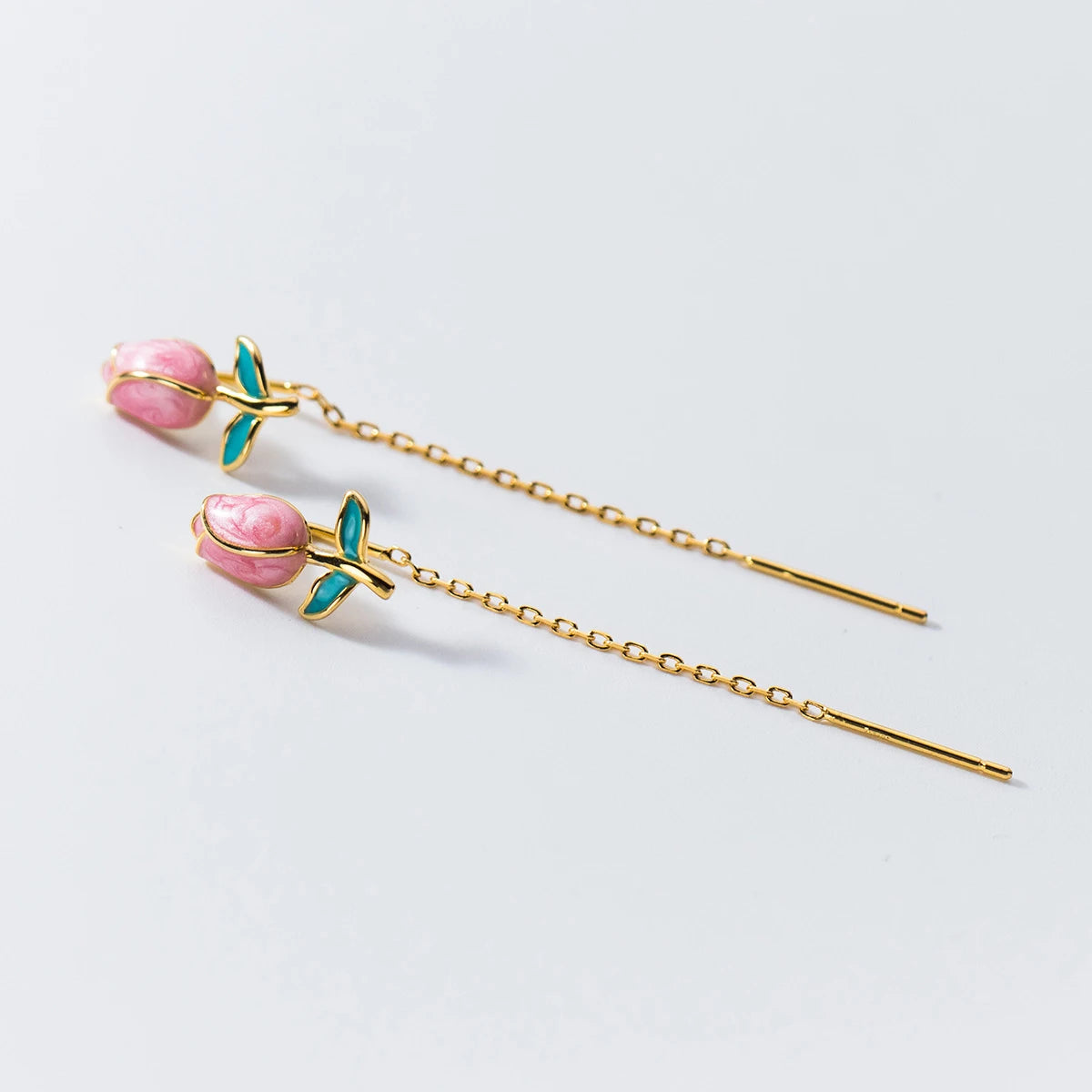 Pendientes MODIAN de plata de ley 925 con borlas de rosa esmaltadas, cadena larga, elegantes, para mujer, joyería fina, regalos