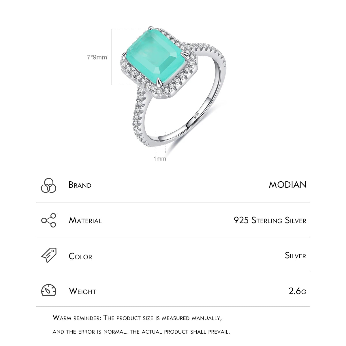 Anillos de turmalina Paraiba de lujo MODIAN en plata de ley 925 para mujer, anillos de compromiso, joyería fina, regalos de aniversario