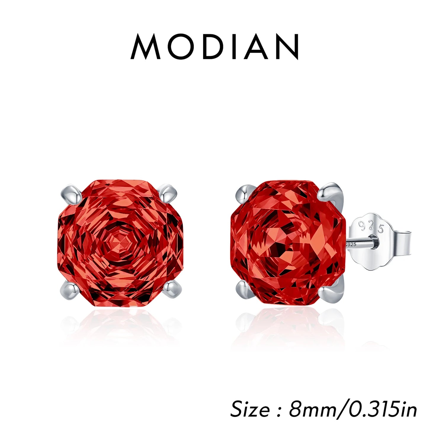 MODIAN 925 Sterling Silver Delicate Unisex Octagon Ear Stud Red Rose Cut Red CZ Stud Earrings For Women Fine Jewelry