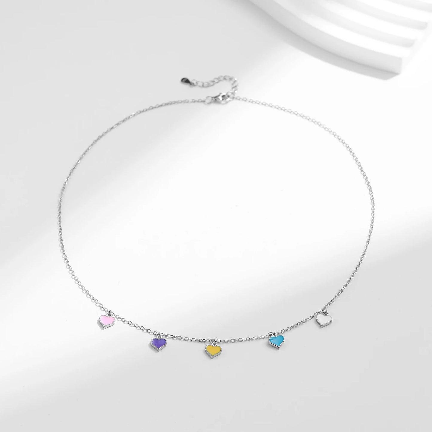 Collar con colgante de corazón esmaltado de colores arcoíris de plata esterlina 925 maciza MODIAN, cadena de eslabones ajustable para mujer, joyería fina