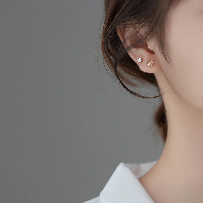 Pendientes de botón de cristal cuadrado romántico de Modian, color champán, para mujer, elegantes pendientes de plata de ley 925, joyería fina de lujo, regalos.