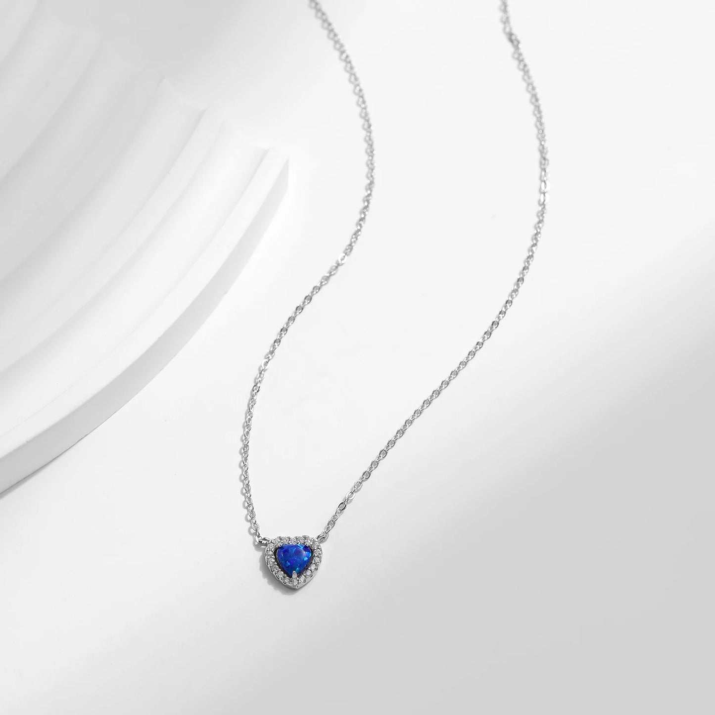 Collar con colgante de corazón de ópalo azul de MODIAN en plata de ley 925 auténtica para mujer, joyería fina, regalo romántico de aniversario.