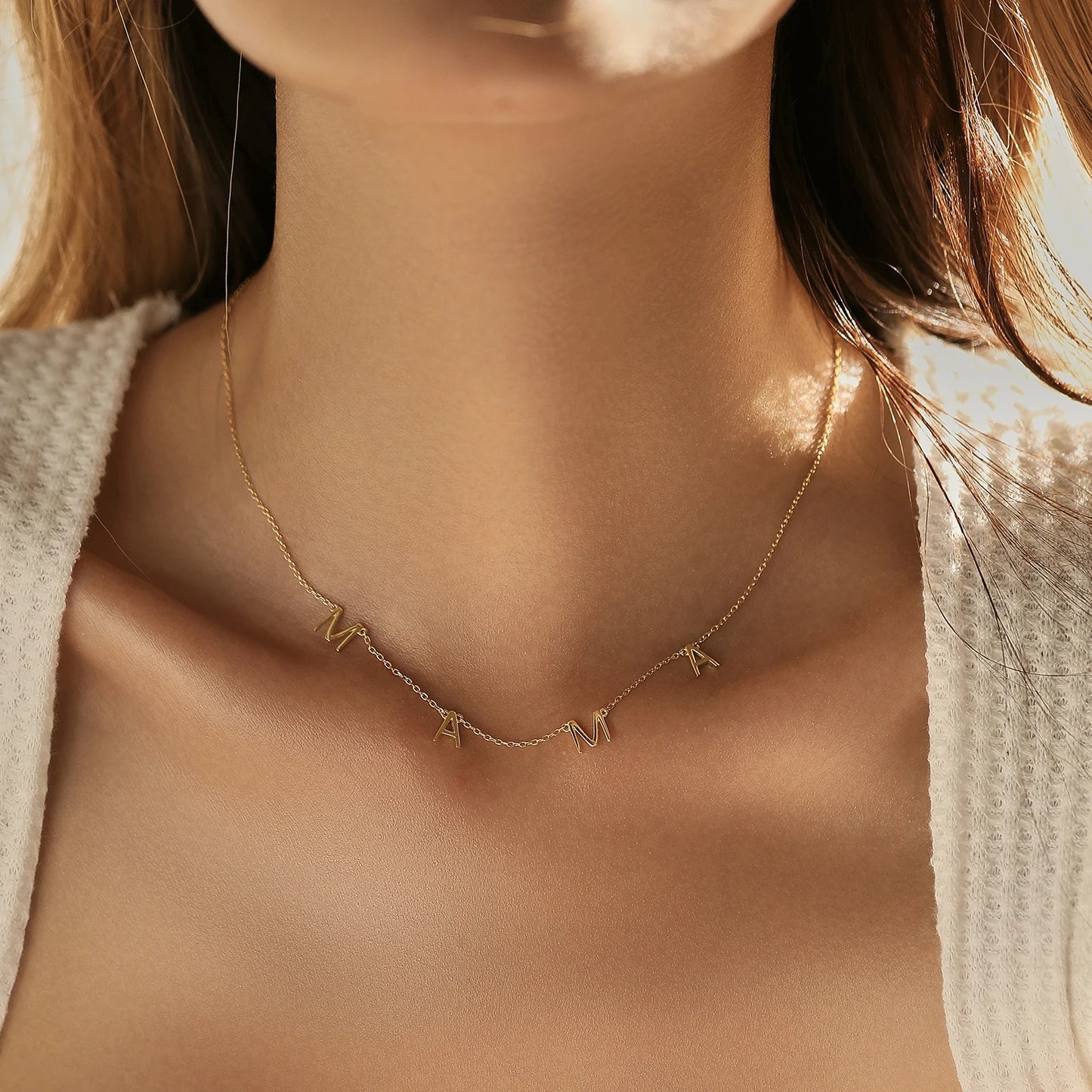 Collar con colgante clásico de MAMA de MODIAN en plata de ley 925, color oro rosa brillante, para mujer, joyería fina, regalo