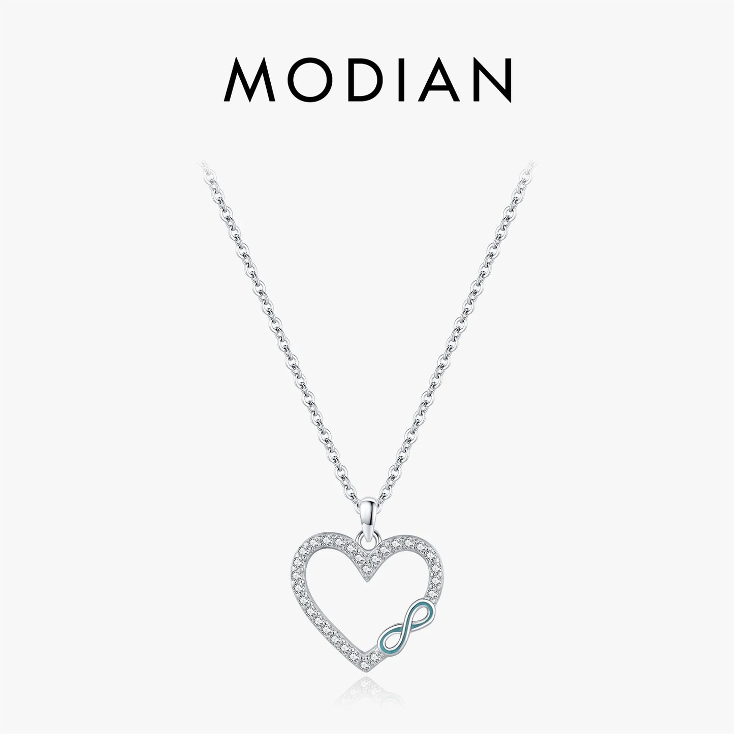 MODIAN 925 Sterling Silver Romantic Heart Enamel Infinity Love CZ Link Chain Pendant Necklace For Women Wedding Fine Jewelry