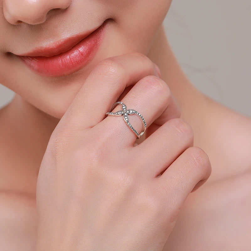 Anillo de mariposa elegante de MODIAN en plata de ley 925 auténtica para mujer, anillo de flor de planta, joyería fina, regalo de aniversario de boda