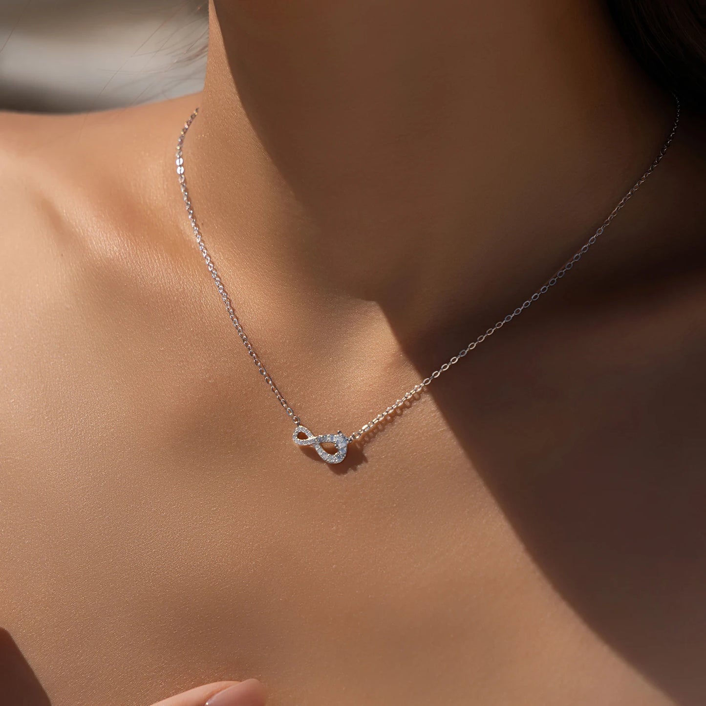 Collar romántico de amor infinito MODIAN, cadena de eslabones de corazón Mobius de plata de ley 925, colgante para mujer, joyería fina
