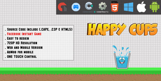 Happy Cups - HTML5 Game - Web & Mobile + AdMob (CAPX, C3p and HTML5)