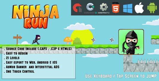 Ninja Run Adventure - 21 levels - HTML5 Game - Web & Mobile + AdMob (CAPX, C3p and HTML5)