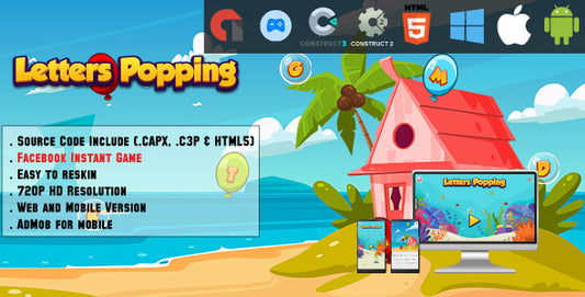 Letters popping - HTML5 Game - Web, Mobile and FB Instant games(CAPX, C3p and HTML5)