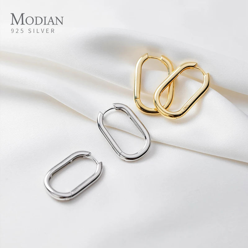 Modian Simple Letter O Shape Earring Geometric Oval 925 Sterling Silver Hoop Earring for Women Fashion Fine Jewelry Accessories