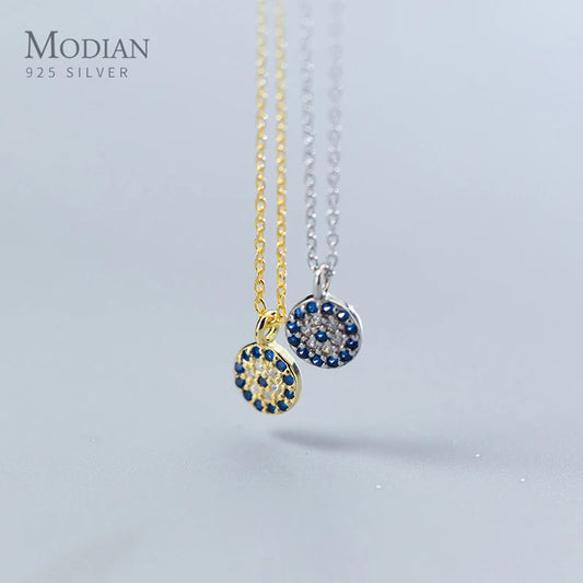 Colgante Modian con ojos de cristal azul, collar clásico de plata de ley 925 color dorado para mujer, joyería fina de plata S925