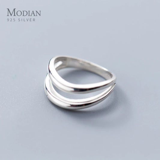 Anillo Modian de doble capa con diseño geométrico en plata de ley 925 para mujer, anillo sencillo de moda, regalo de fiesta, joyería fina.
