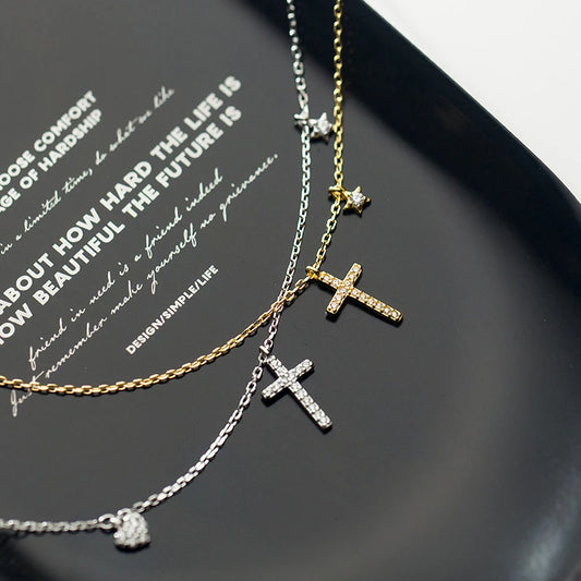 Collar Modian de plata de ley 925 con colgante de estrella, cruz y corazón para mujer, cadena de eslabones dorada, estilo coreano, joyería fina.