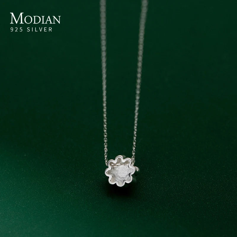 Modian Genuine 925 Sterling Silver Exqusite Cute Enamel Daisy Pendant Fashon Silver Chain Necklace for Women Fine Jewelry Gift