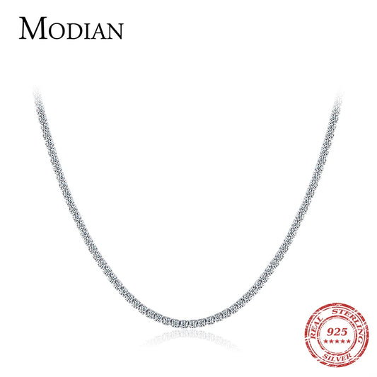 Collar clásico de lujo Modian con circonita cúbica transparente, plata esterlina 925 maciza, brillante, gargantilla para mujer, joyería llamativa