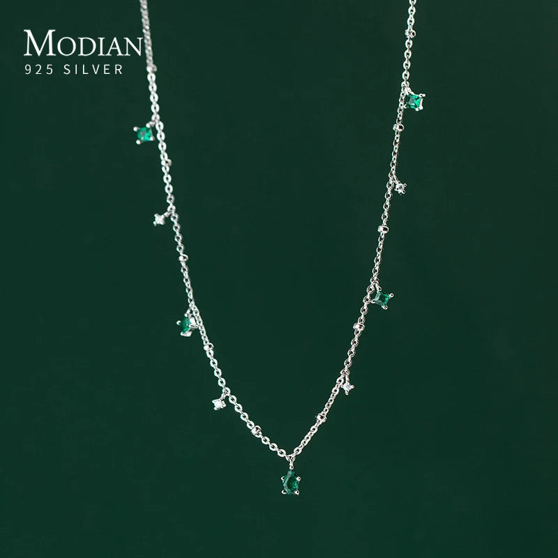MODIAN Gold Color Fashion Necklace Real 925 Sterling Silver Geometric Zirconia Luxury Chain Choker for Women Fine Jewelry Gift