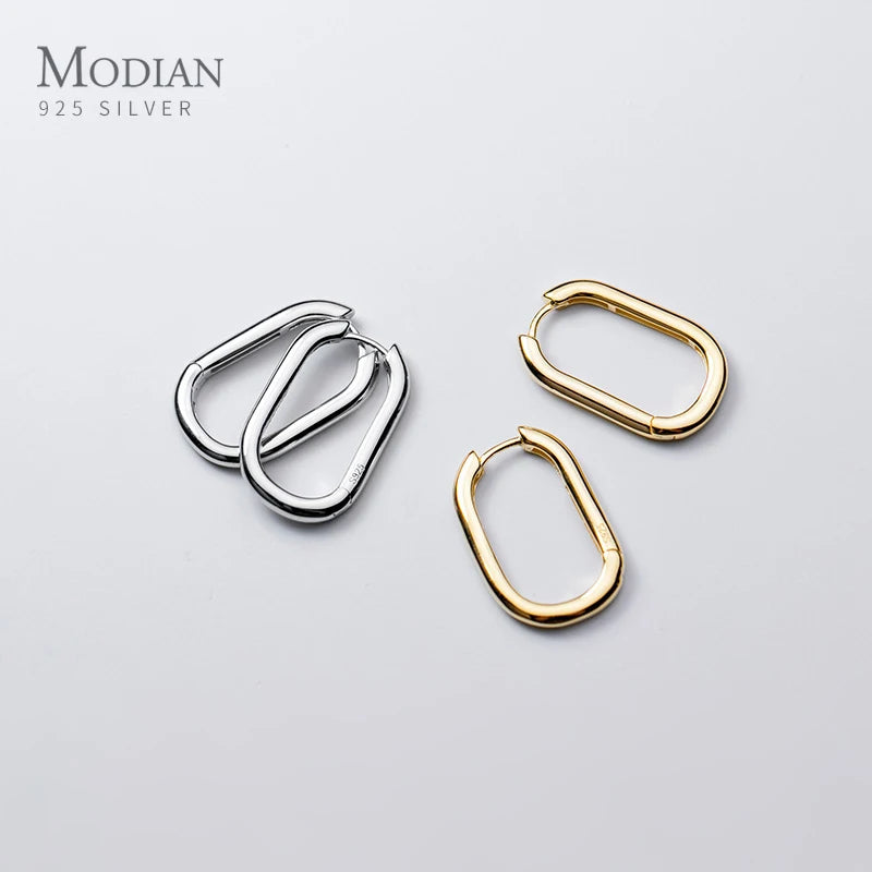 Modian Simple Letter O Shape Earring Geometric Oval 925 Sterling Silver Hoop Earring for Women Fashion Fine Jewelry Accessories