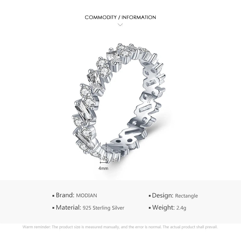 Anillos de eternidad MODIAN de plata de ley 925 con diamantes de imitación clásicos de lujo para mujer, anillos de boda con estilo, joyería fina