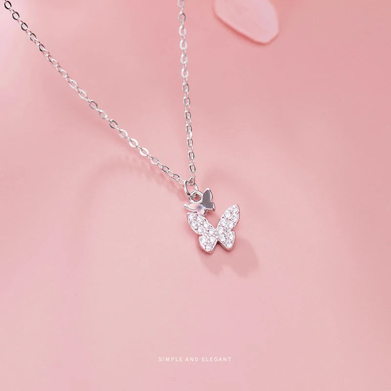 MODIAN 925 Sterling Silver Insect Adjustable Necklace for Women Radiant Clear CZ Cute Butterfly Pendant Necklace Fine Jewelry