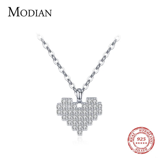 Modian Sparkling Heart Pendant Necklace for Women 925 Sterling Silver Bright Clear Cz Luxury Brand Wedding Jewelry 2021 Mode