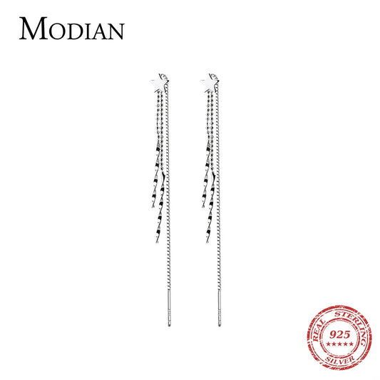 Pendientes largos con borlas y estrellas de Modian Fashion, de plata de ley 925, estilo coreano, para mujer, ideal como regalo de fiesta.