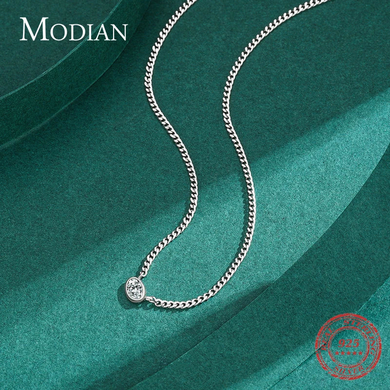 MODIAN 100% 925 Sterling Silver Simple Fashion Cuba Necklace Pendant for Women Luxury Clear CZ Female Wedding Fine Jewelry Gifts