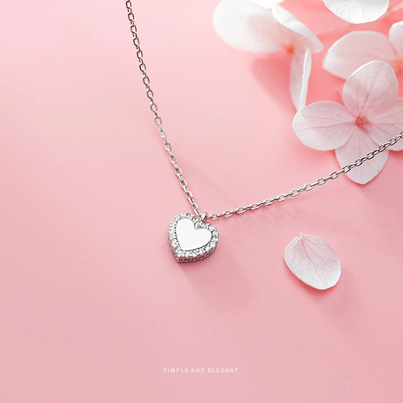 Modian Shiny Zircon Romantic Hearts Pendant Necklace for Women 925 Sterling Silver Link Chain Necklace Engagement Fine Jewelry