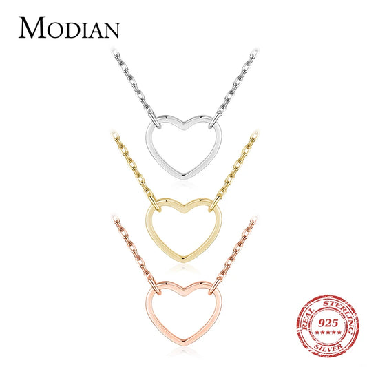 Collar con colgante simple de corazones de tres colores de plata esterlina 925 maciza Modian para mujer, accesorios de joyería fina de plata Love Chian