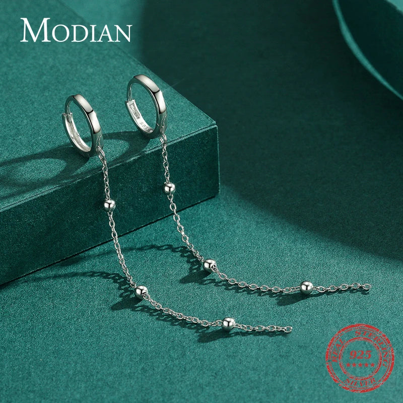 Modian Exquisite Fashion Swing Long Tassel Drop Earring Real 925 Sterling Silver Charm Chain Dangle Earrings For Women Jewelry
