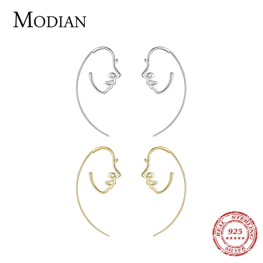 Pendientes de aro Modian 100% de plata de ley 925 con diseño de cara humana, elegantes y modernos, para mujeres y niñas, joyería fina.