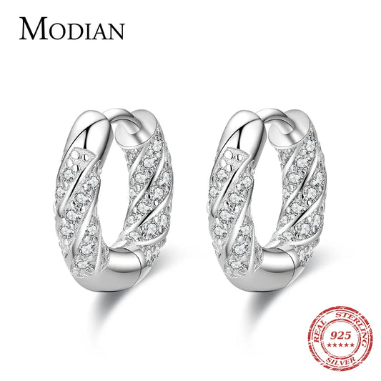 Modian 100% Real 925 Sterling Silver Classic Simple Circle Luxury Zirconia Hoop Earrings For Women Wedding Jewelry Accessories