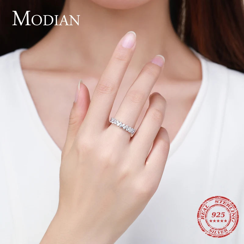 Anillos de eternidad MODIAN de plata de ley 925 con diamantes de imitación clásicos de lujo para mujer, anillos de boda con estilo, joyería fina