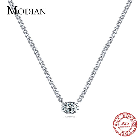 MODIAN 100% 925 Sterling Silver Simple Fashion Cuba Necklace Pendant for Women Luxury Clear CZ Female Wedding Fine Jewelry Gifts