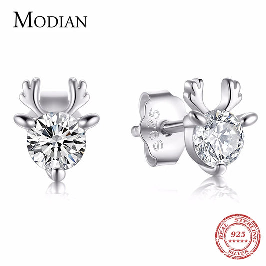 Pendientes Modian auténticos de plata de ley 925 con forma de ciervo Milu, joyería de moda animal para mujer, pendientes de reno de moda, regalo
