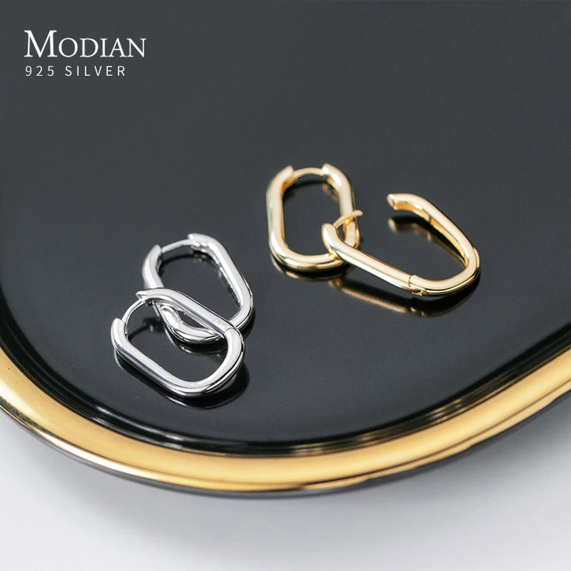 Modian Simple Letter O Shape Earring Geometric Oval 925 Sterling Silver Hoop Earring for Women Fashion Fine Jewelry Accessories