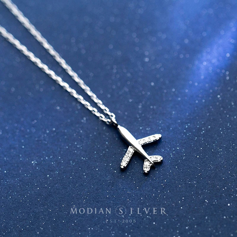 Modian New Sales Charm Tiny Hope Plane Necklace 100% 925 Sterling Silver Aircraft Pendant For Women Romantic Party Jewelry Gift