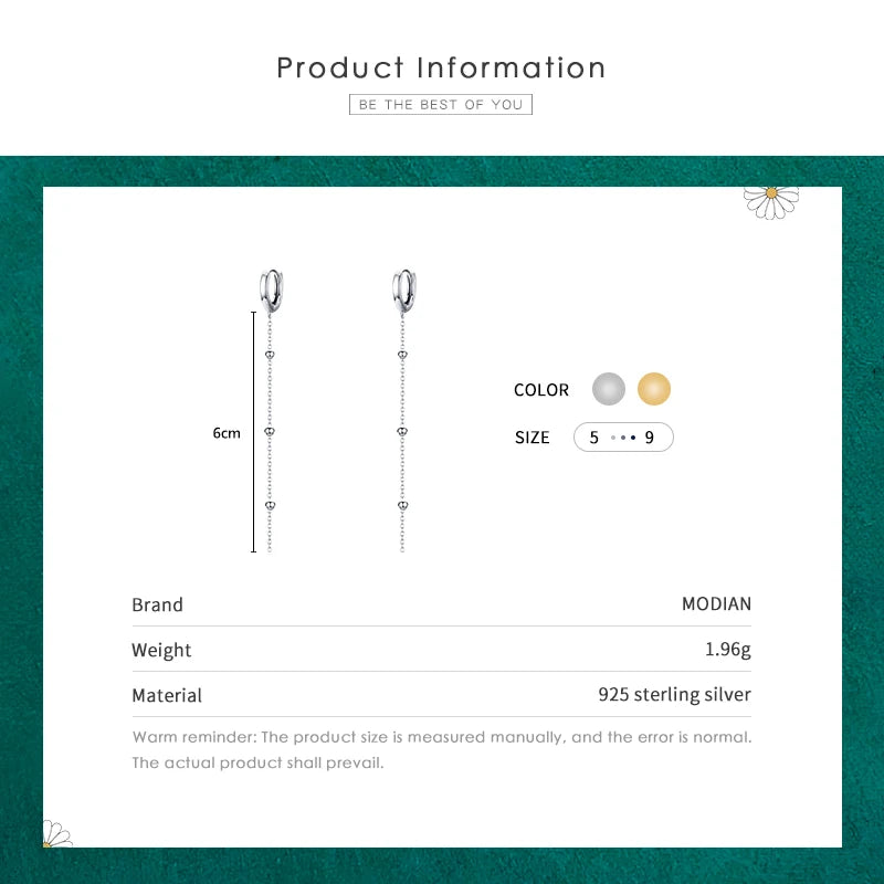 Modian Exquisite Fashion Swing Long Tassel Drop Earring Real 925 Sterling Silver Charm Chain Dangle Earrings For Women Jewelry